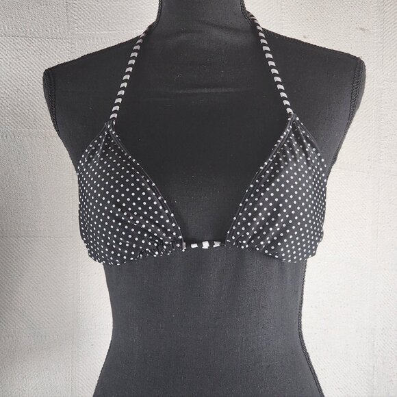 Massimo Black and White Polka Dot Striped Straps Nylon Span Bikini Top Size S - Picture 3 of 16